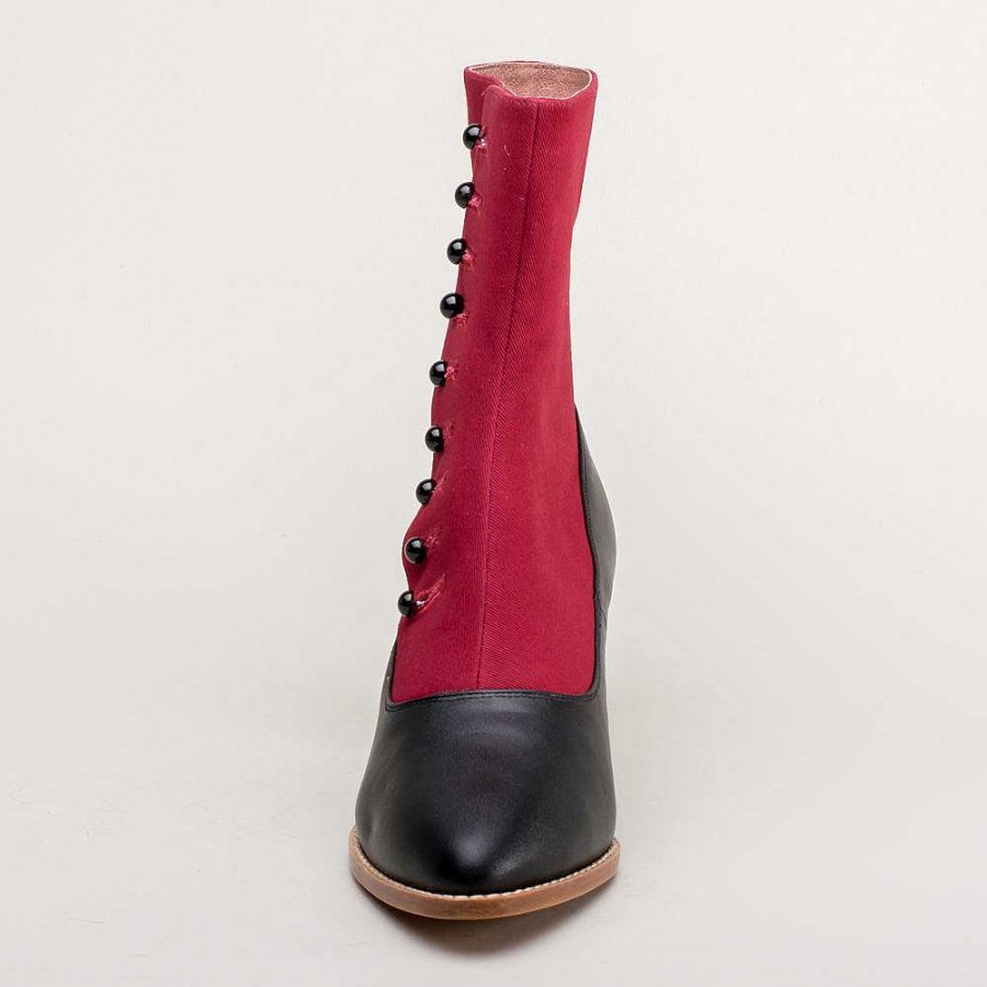 Women American Duchess | Manhattan Women'S Victorian Cloth-Top Button Boots (Burgundy/Black)