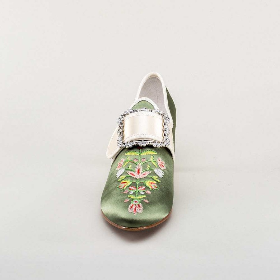 Women American Duchess | Primrose Women'S 18Th Century Shoes (Green/Ivory)