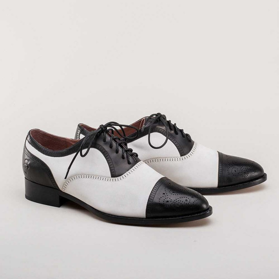 Men American Duchess | Dandy Men'S Vintage Cap Toe Oxfords (Black/White)