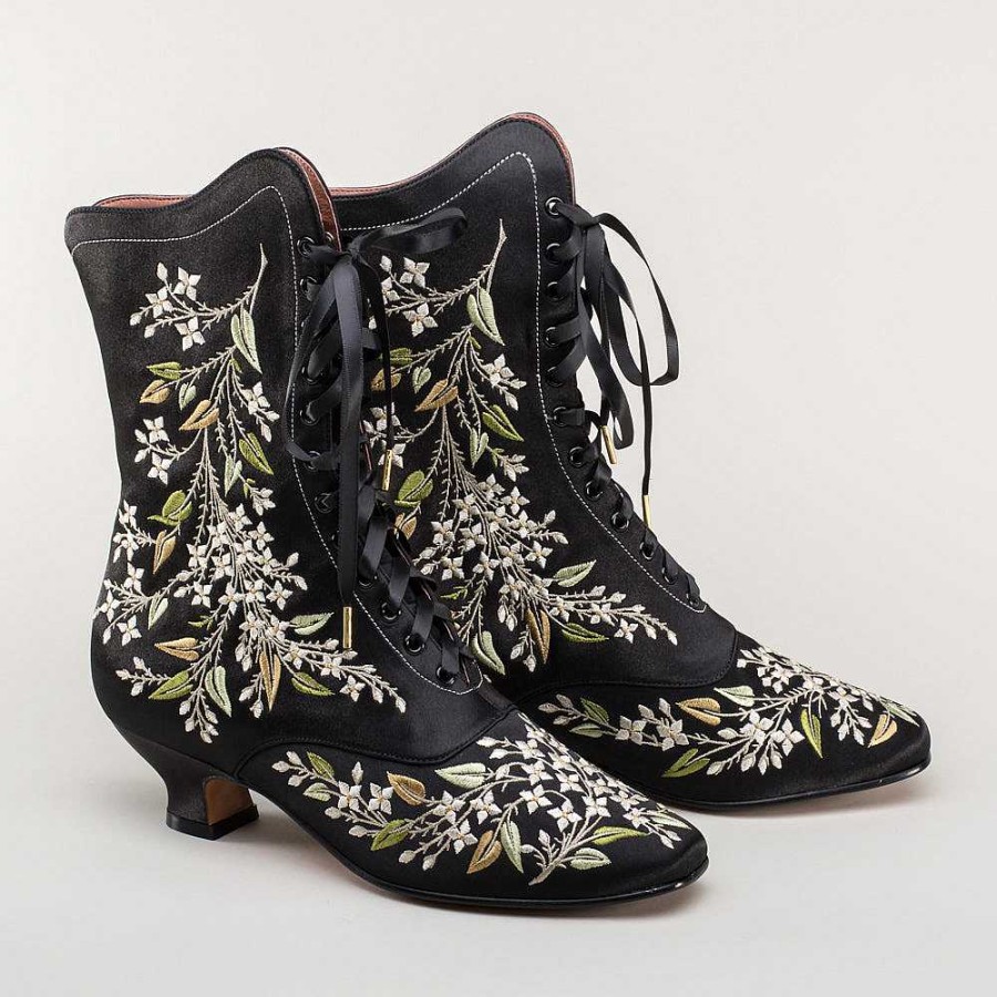 Women American Duchess | Flora Women'S Embroidered Boots (Black)