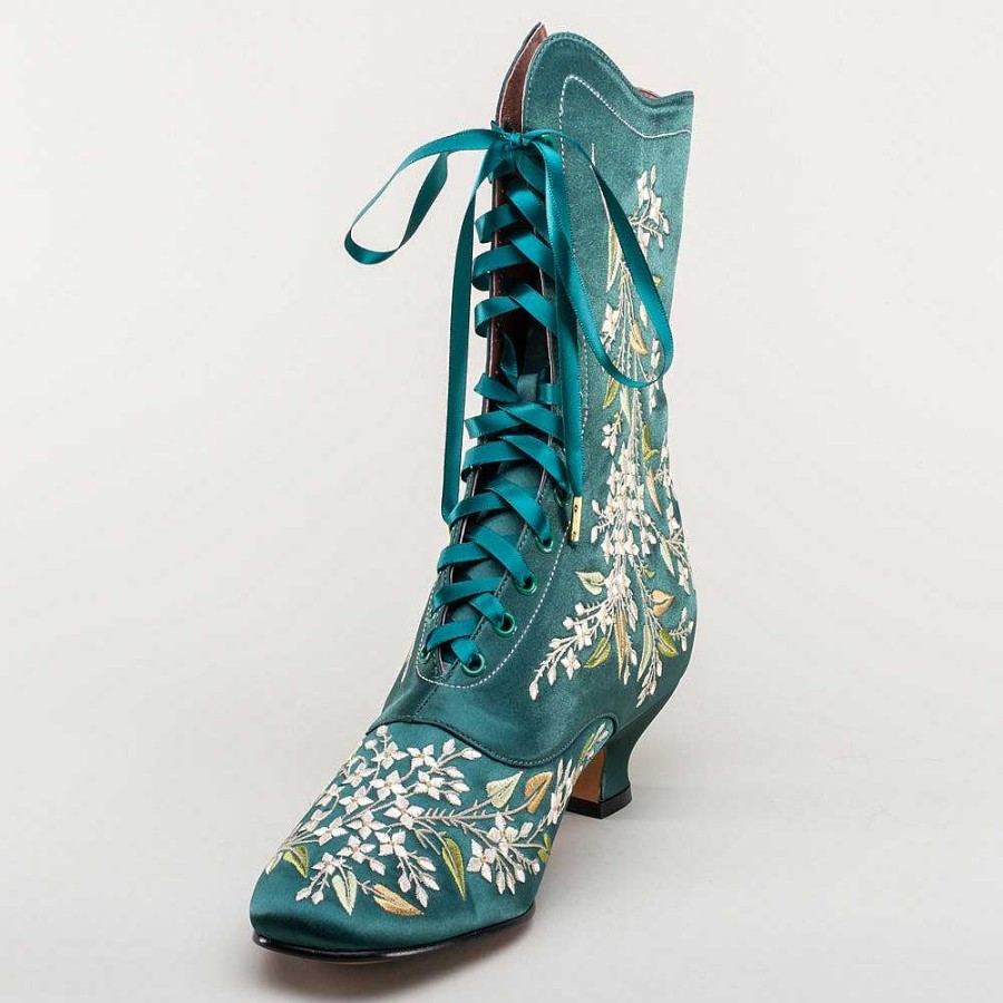 Women American Duchess | Flora Women'S Embroidered Boots (Emerald Green)