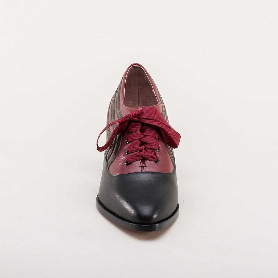 Women American Duchess | Pre-Order Bernadette Women'S Edwardian Oxfords Wide (Burgundy/Black)