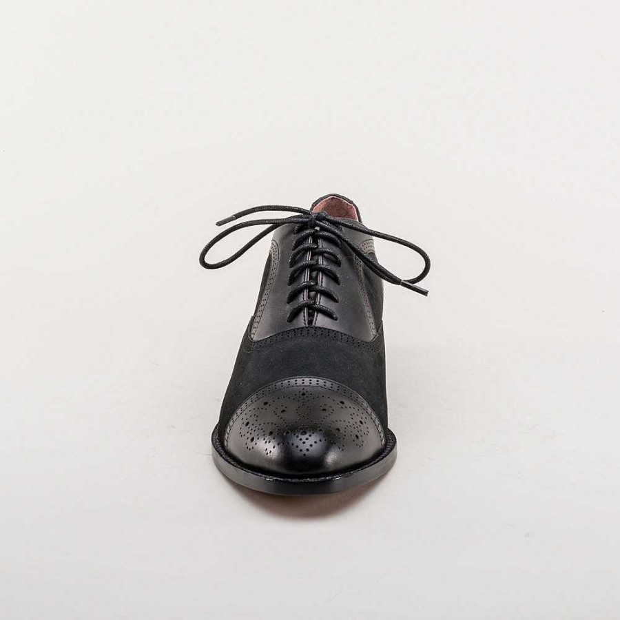 Women American Duchess | Gladys Women'S Vintage Cap Toe Oxfords (Black)