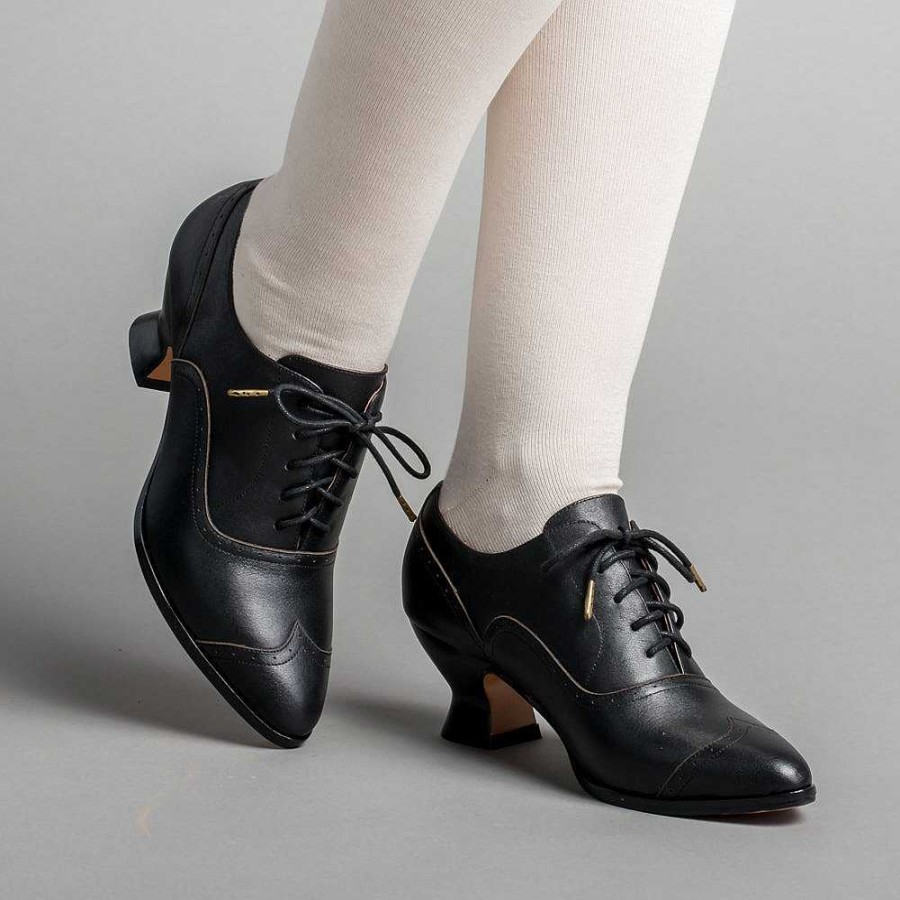 Women American Duchess | Pre-Order Londoner Women'S Edwardian Oxfords Wide (Black)