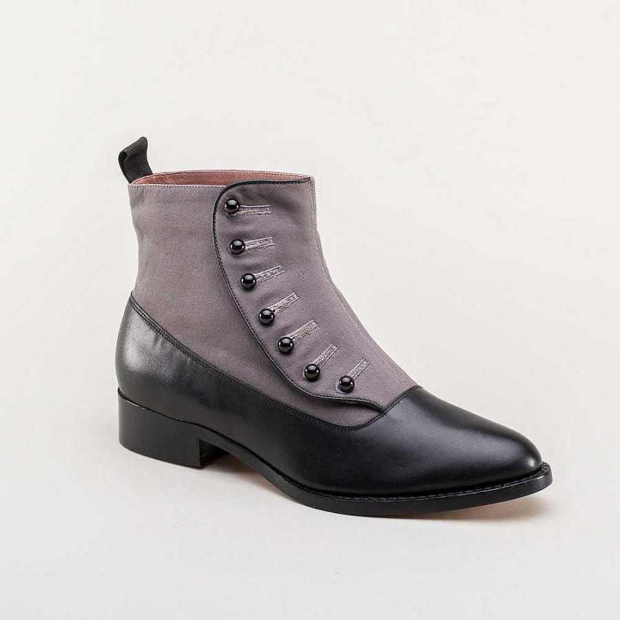 Women American Duchess | Bristol Women'S Vintage Button Boots (Grey/Black)