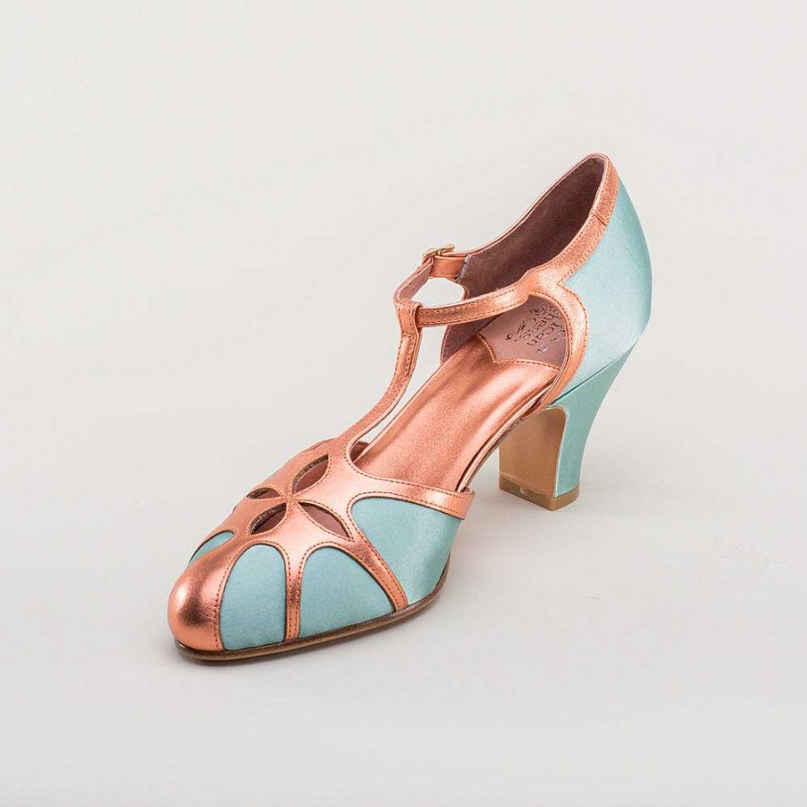 Women American Duchess | Pre-Order Lilith Women'S Vintage Flapper T-Straps Wide (Teal/Copper)