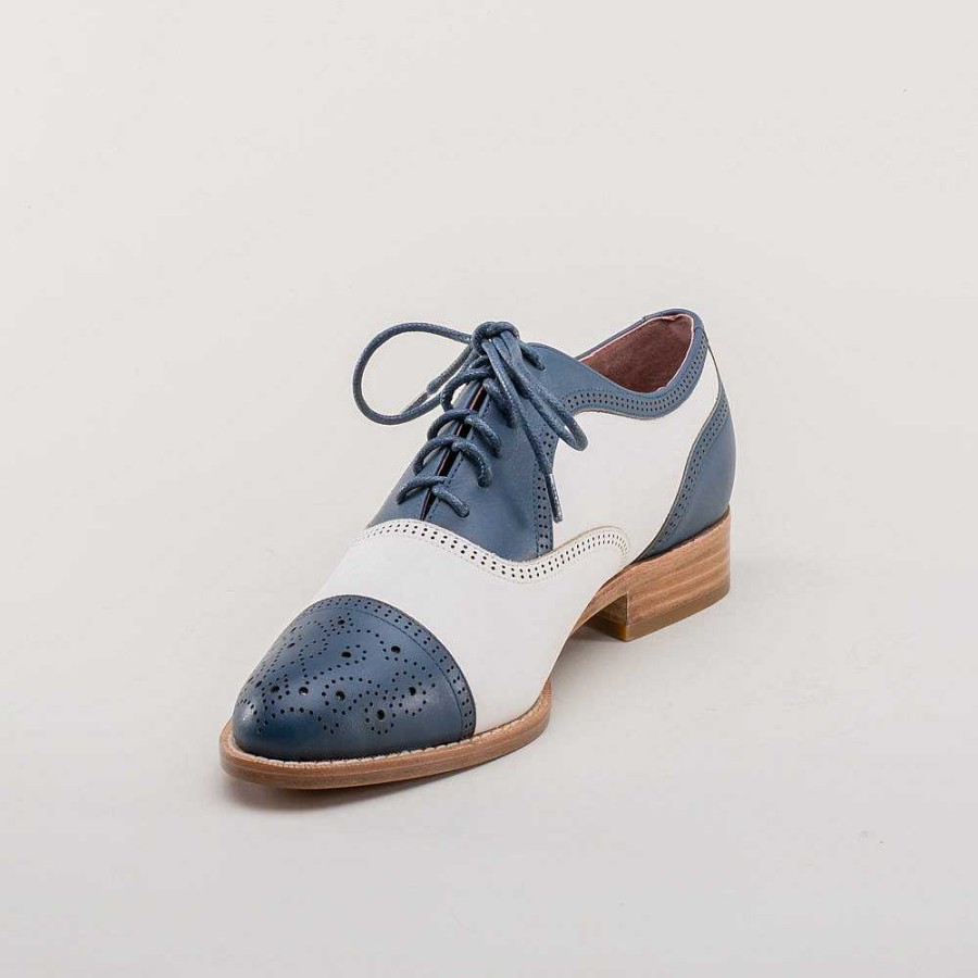 Women American Duchess | Gladys Women'S Vintage Cap Toe Oxfords (Blue/White)