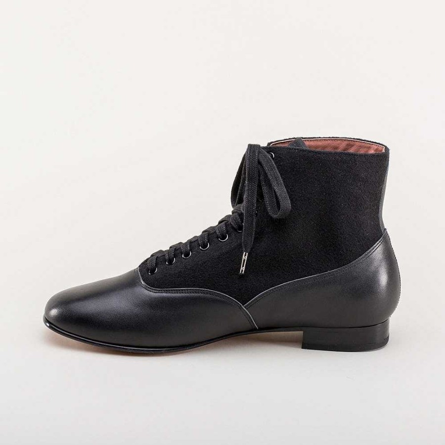 Women American Duchess | Larkspur Women'S Wool/Leather Lace-Up Boots (Black/Black)