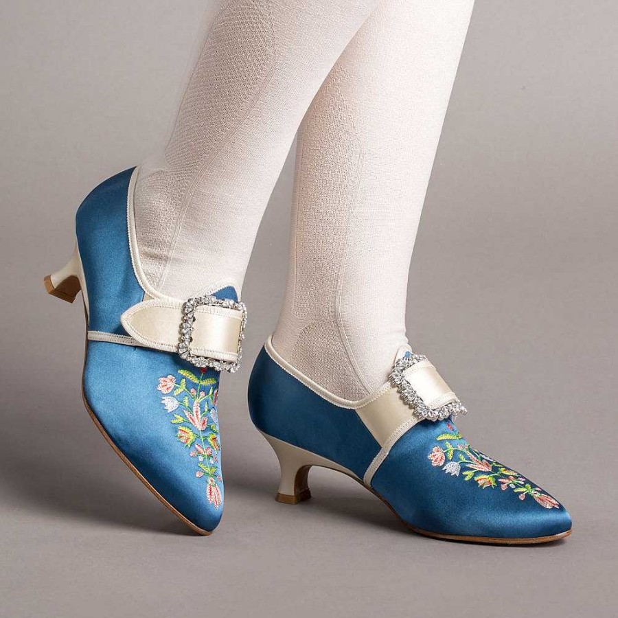 Women American Duchess | Primrose Women'S 18Th Century Shoes (Blue/Ivory)