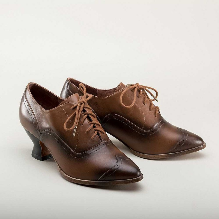 Women American Duchess | Pre-Order Londoner Women'S Edwardian Oxfords Wide (Tan)