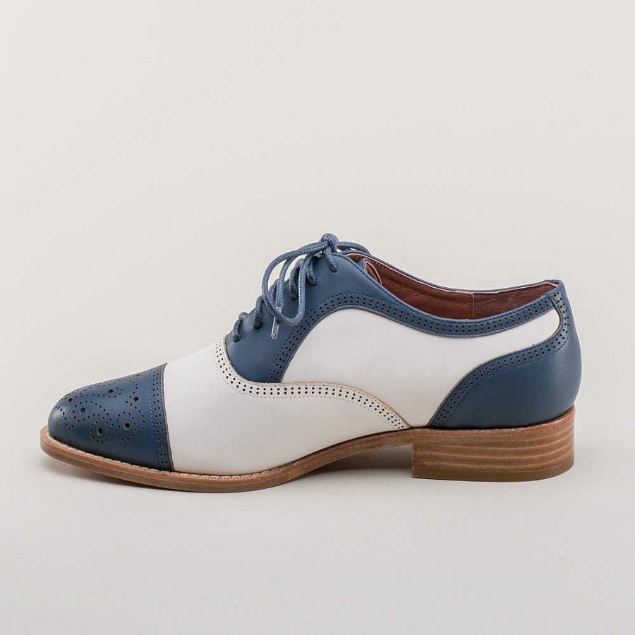 Women American Duchess | Gladys Women'S Vintage Cap Toe Oxfords (Blue/White)