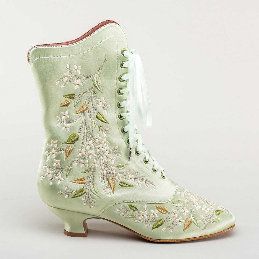 Women American Duchess | Flora Women'S Embroidered Boots (Celadon Green)