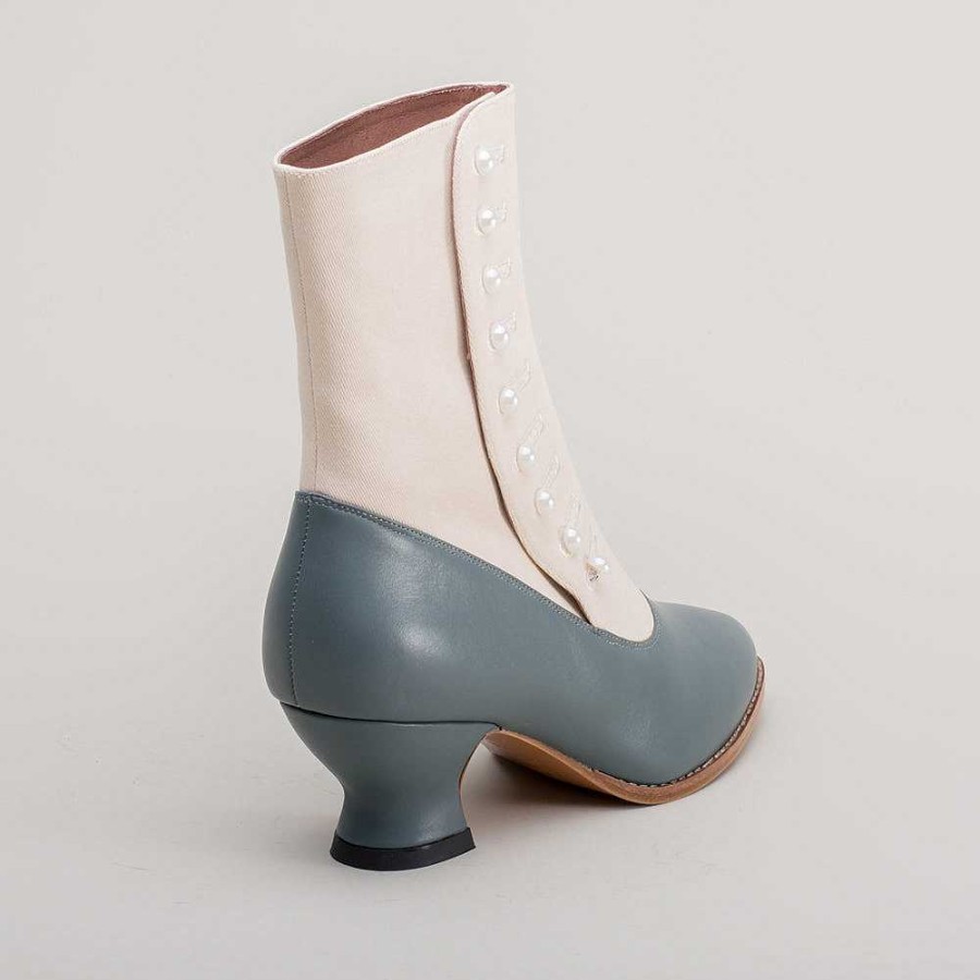 Women American Duchess | Manhattan Women'S Victorian Cloth-Top Button Boots (Ivory/French Blue)