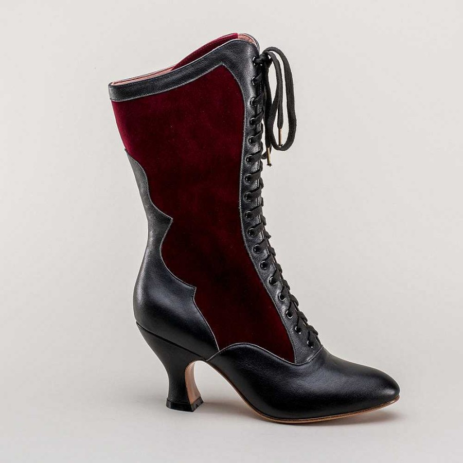 Women American Duchess | Camille Women'S Edwardian Boots (Burgundy/Black)