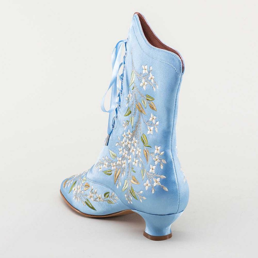 Women American Duchess | Flora Women'S Embroidered Boots (Blue)