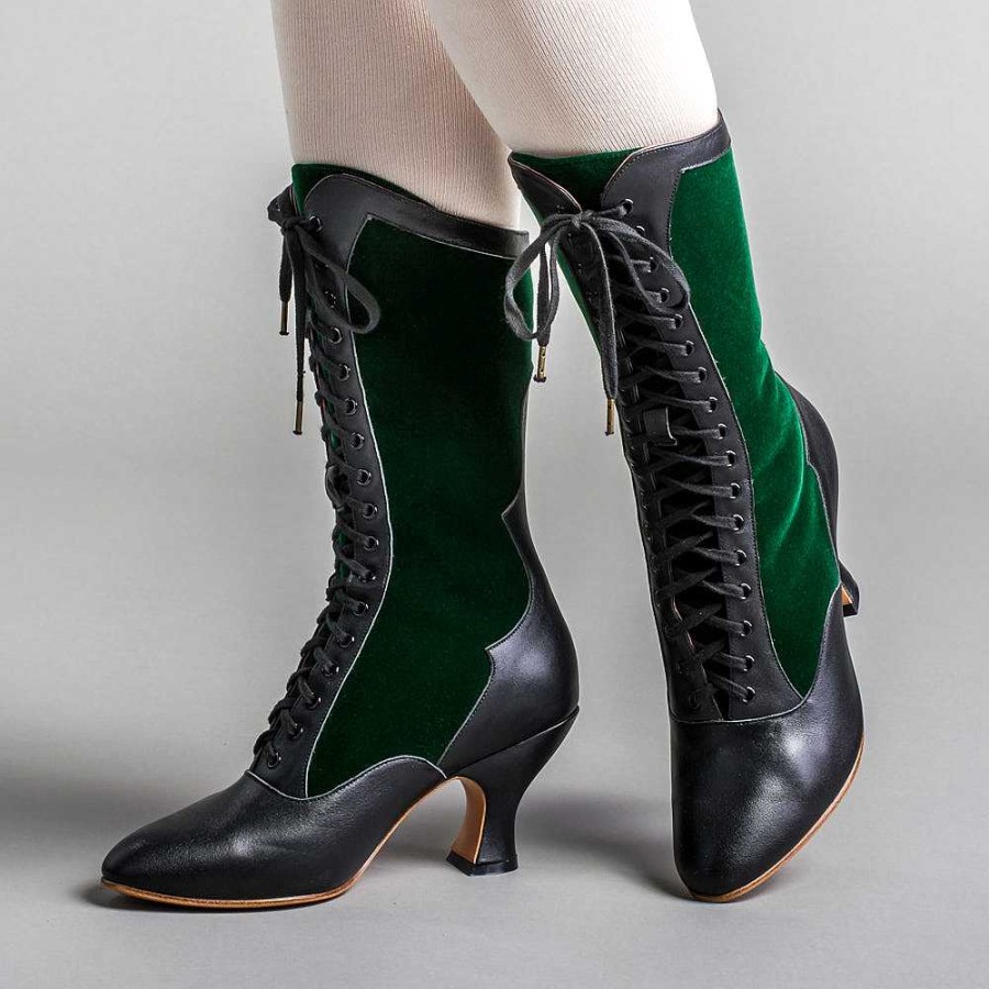 Women American Duchess | Camille Women'S Edwardian Boots (Black/Green)