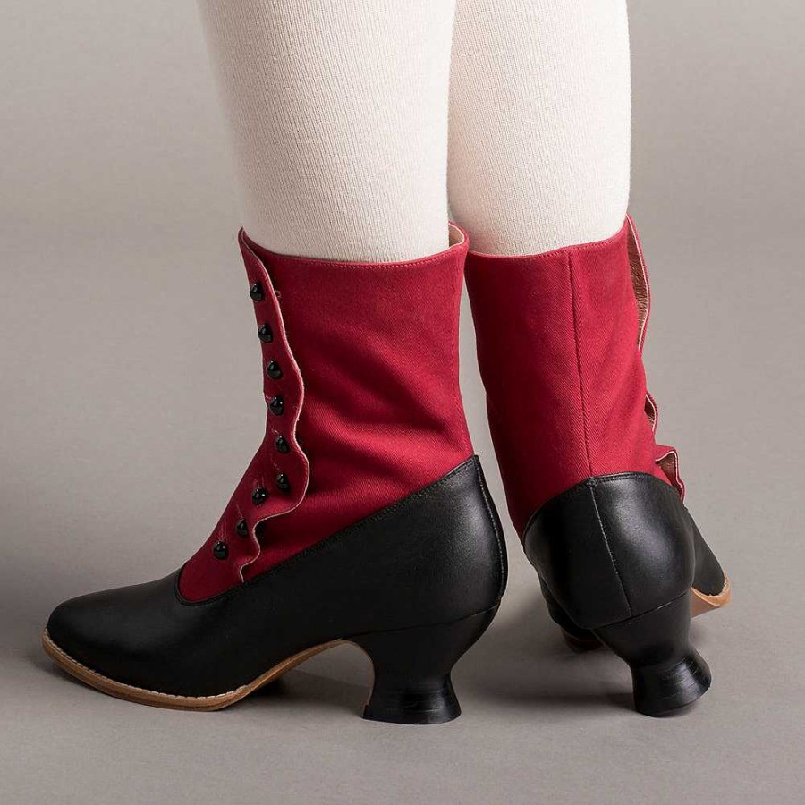 Women American Duchess | Manhattan Women'S Victorian Cloth-Top Button Boots (Burgundy/Black)