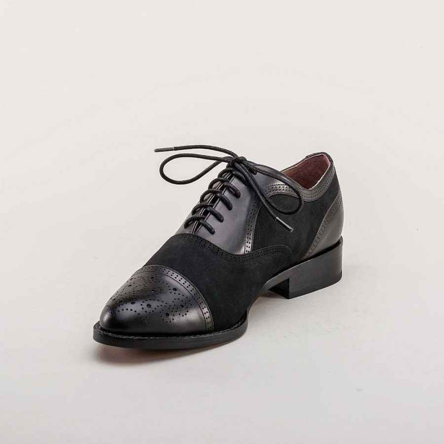 Women American Duchess | Gladys Women'S Vintage Cap Toe Oxfords (Black)