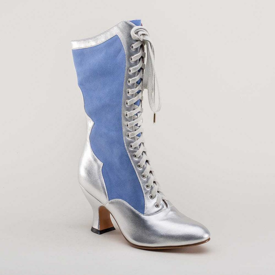 Women American Duchess | Star Princess Camille Women'S Edwardian Boots (Silver/Blue)