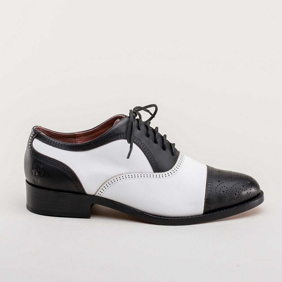 Women American Duchess | Gladys Women'S Vintage Cap Toe Oxfords (Black/White)