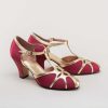 Women American Duchess | Lilith Women'S Vintage Flapper T-Straps (Burgundy/Gold)