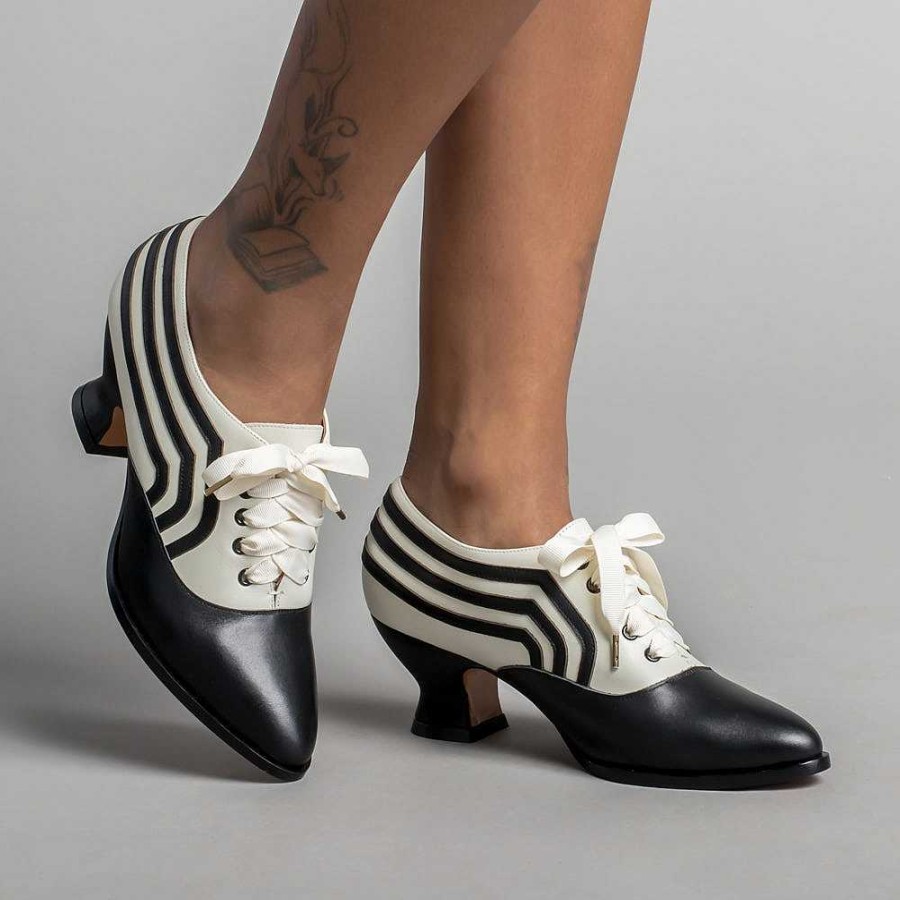 Women American Duchess | Pre-Order Bernadette Women'S Edwardian Oxfords Wide (Ivory/Black)