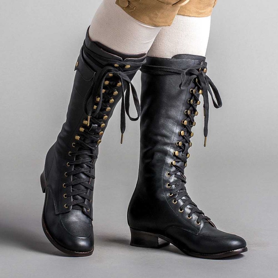 Women American Duchess | Bessie Women'S Vintage Aviator Boots (Black)