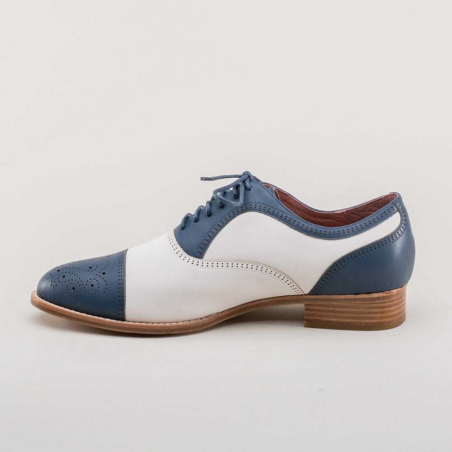 Men American Duchess | Dandy Men'S Vintage Cap Toe Oxfords (Blue/White)