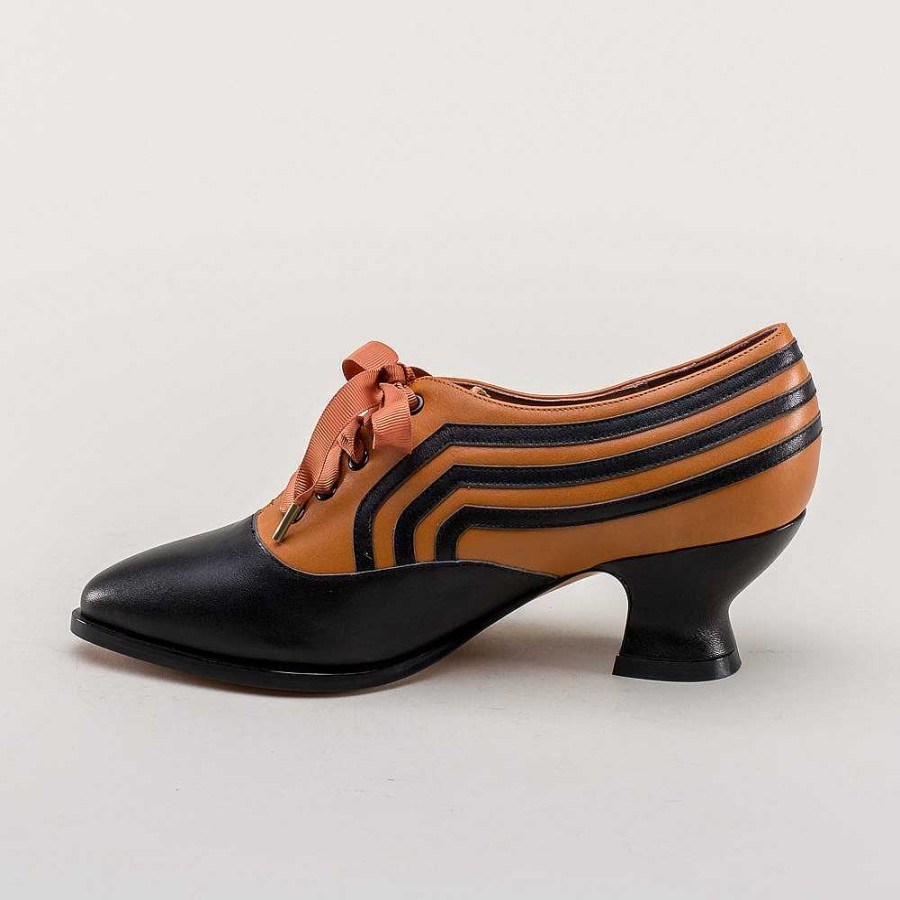 Women American Duchess | Pre-Order Bernadette Women'S Edwardian Oxfords Wide (Cognac/Black)