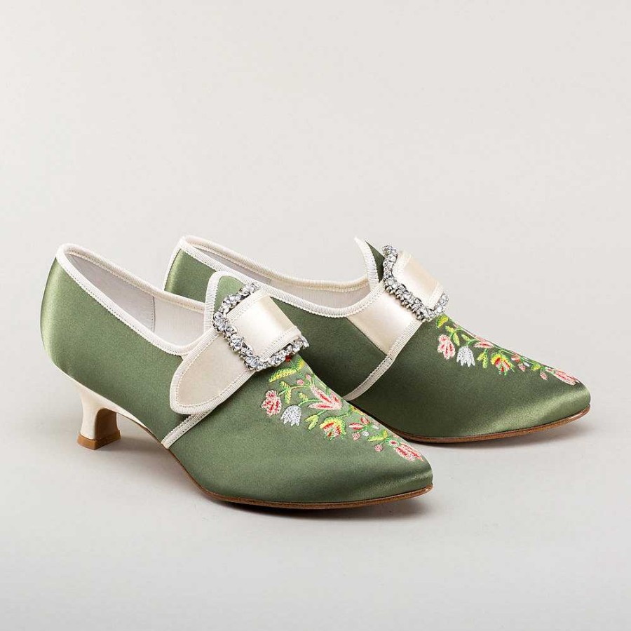 Women American Duchess | Primrose Women'S 18Th Century Shoes (Green/Ivory)