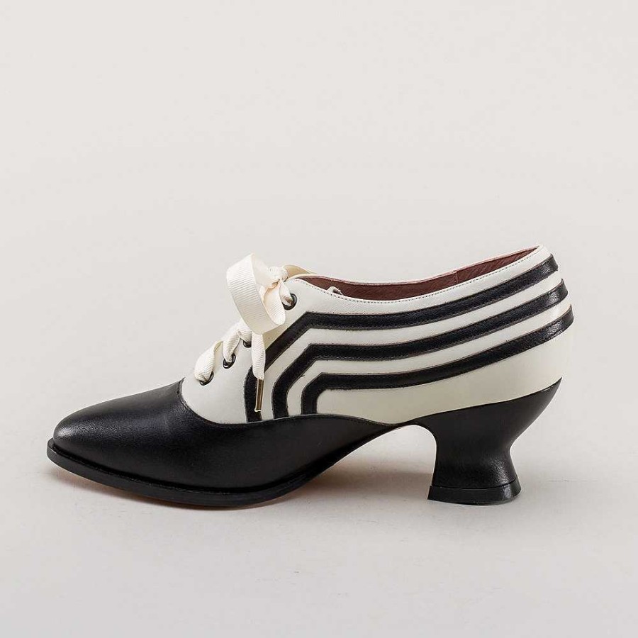 Women American Duchess | Pre-Order Bernadette Women'S Edwardian Oxfords Wide (Ivory/Black)