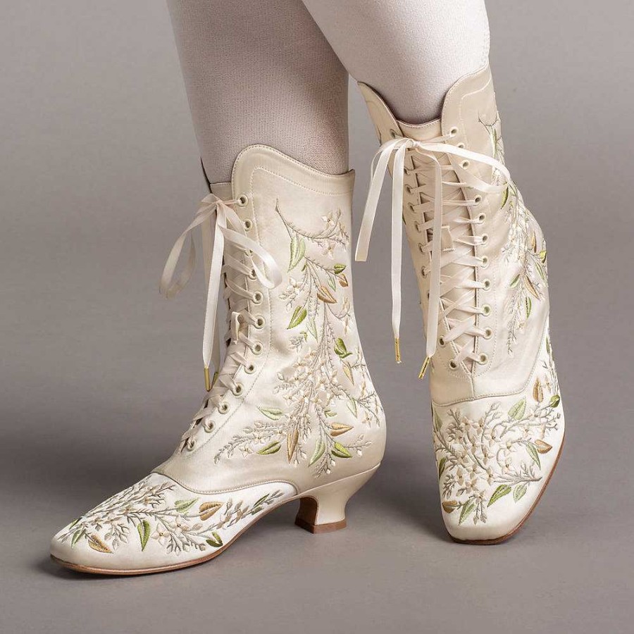 Women American Duchess | Flora Women'S Embroidered Boots (Ivory)