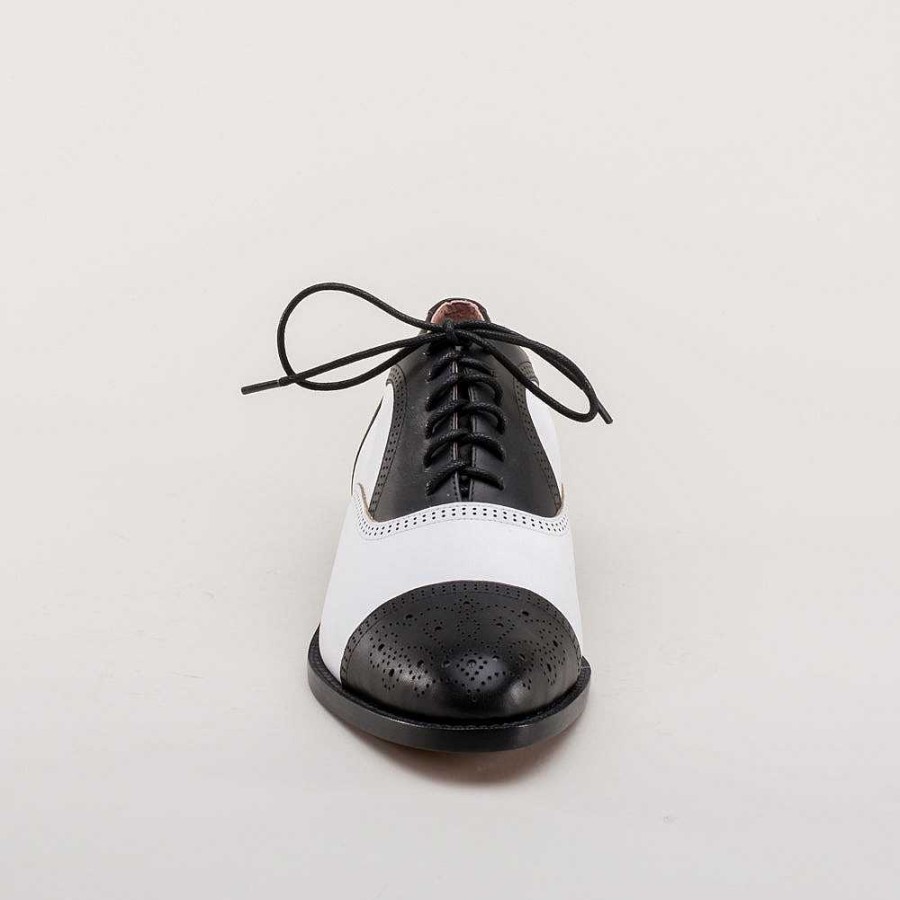 Women American Duchess | Gladys Women'S Vintage Cap Toe Oxfords (Black/White)